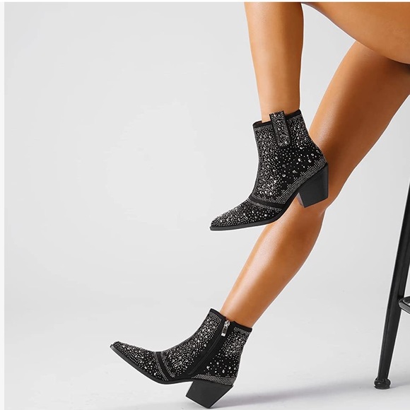 Isnom Shoes - NEW ISNOM CHELSEA CRYSTAL BLACK ANKLE WESTERN BOOTS